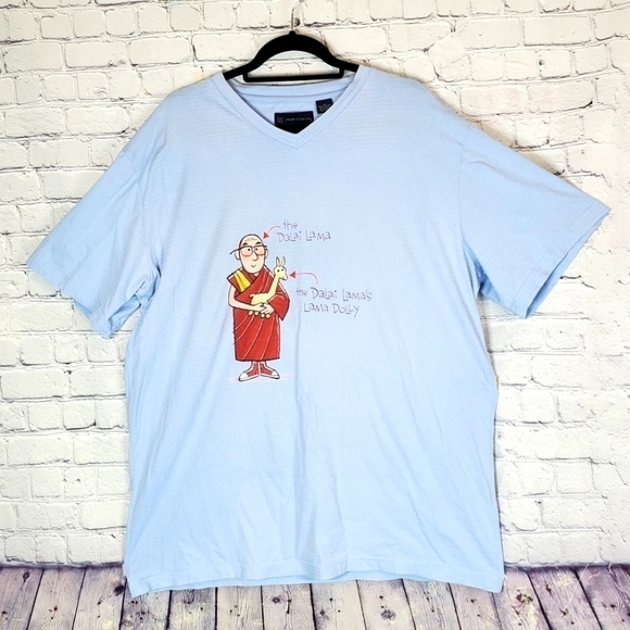 SKY Blue Graphic V-Neck Dalai Lama Size XL GUC 100% Cotton - Picture 1 of 6